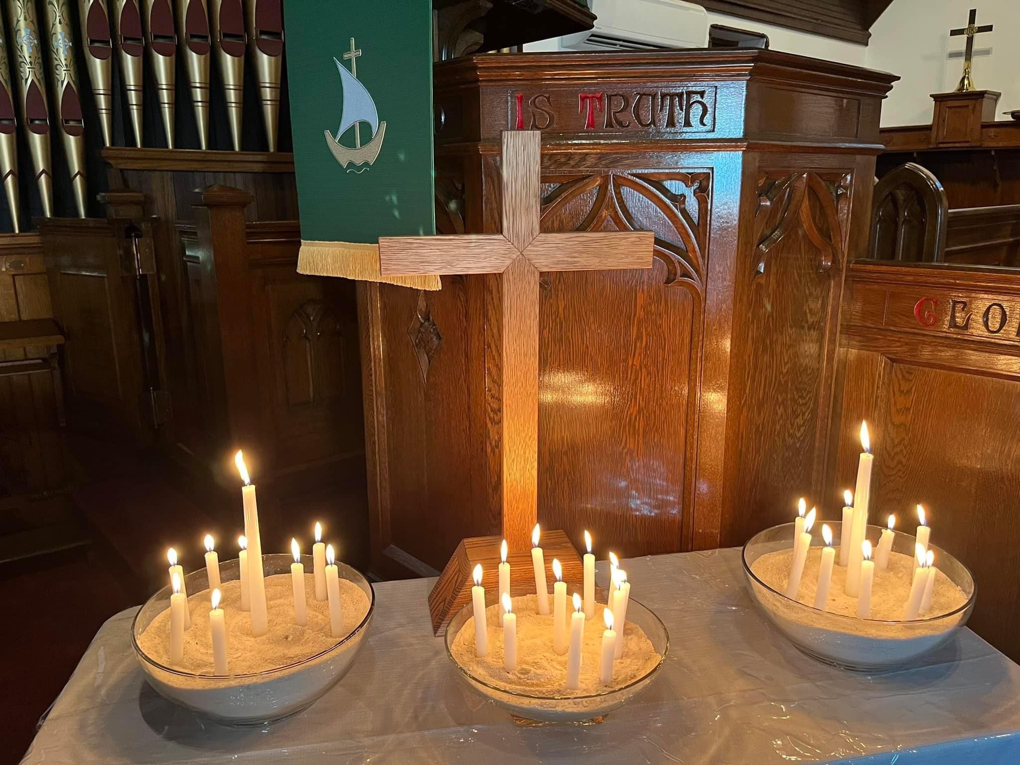 lit candles during Taize worship